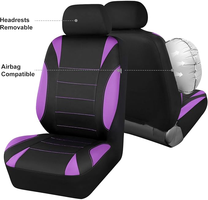 CCAR Pass Neoprene Wetsuit Seat Covers, Waterproof Car Seat Covers Full Sets with 5mm Composite EVA, Universal Fit for Car Sedan, SUV Trucks Anti Slip with Airbag Compatible(Black Purple)