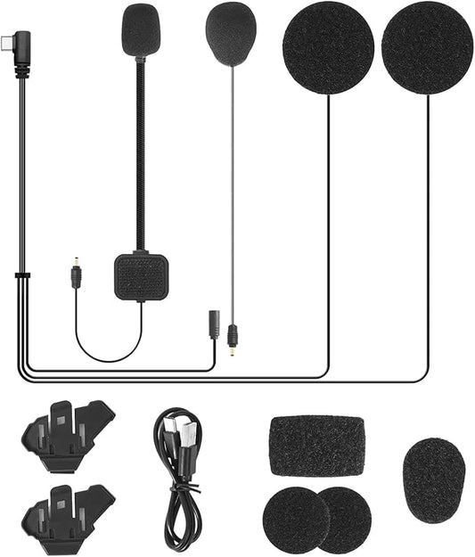 JESIMAIK R16 Pro Motorcycles Bluetooth Intercom Accessories Kit with High Resolution Sound Quality Speakers Headphone Cable (Hard Microphone and Soft Microphone)