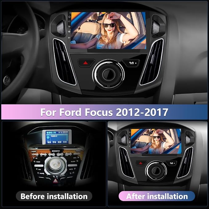 Car Radio for Ford Focus 2012-2017, 9 inch Touch Screen Android 15 Stereo with Bluetooth GPS Wireless CarPlay Andriod Auto [2GB+32GB]