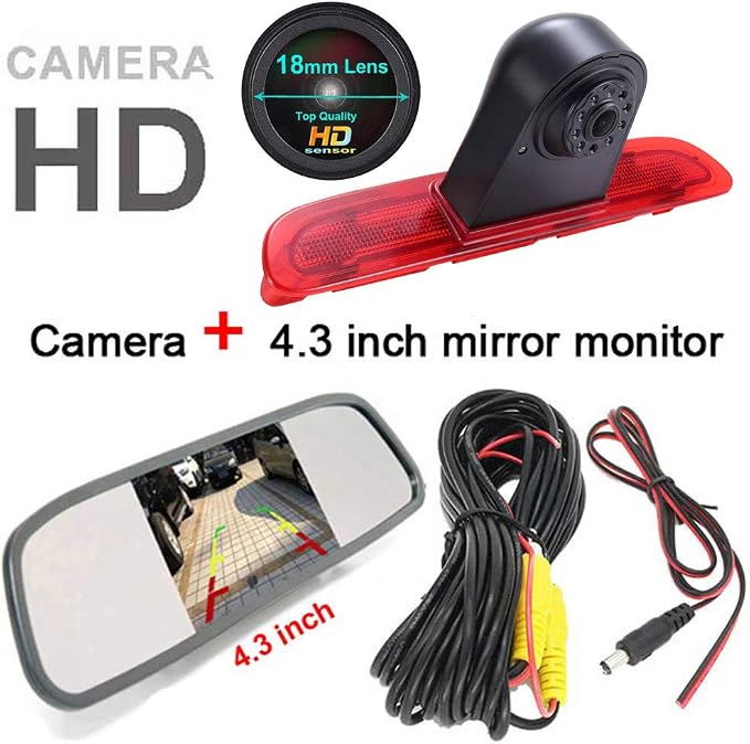 HD 1280x720 Pixels 1000 TV Lines 3rd Brake Light Reversing Camera Brake lamp Parking Camera for Toyota Commuter HiAce H200 MK5 Van LWB Trh Kdh Tailgate Bus 3rd Transporter+4.3" Reverse Mirror Screen