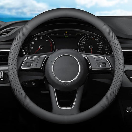 XHRING Car Steering Wheel Cover for Toyota Tacoma 2012-2026 Tundra 2000-2026 4Runner 10-2026 Sequoia 14-2026 2/4 Door SR5 Trail Limited Platinum TRD Pro Off Road 4x4 Sport Accessories, Leather Black L