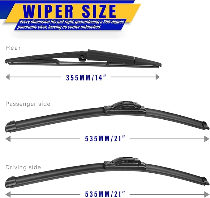 3 wipers Replacement for 2005-2010 Jeep Grand Cherokee, Windshield Wiper Blades Original Equipment Replacement - 21"/21"/14" (Set of 3) U/J HOOK