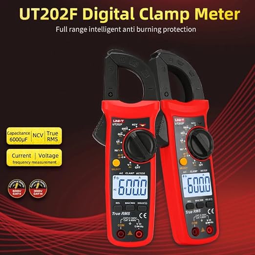 UNI-T Uni-Trend Multimeter clamp Meter UT201R/UT202R/UT203R/UT204R/UT202F AC/DC 400/600A Digital Ammeter clamp Meter DC AC for Measuring Ammeter Voltmeter Ohm Tester(UT202F)