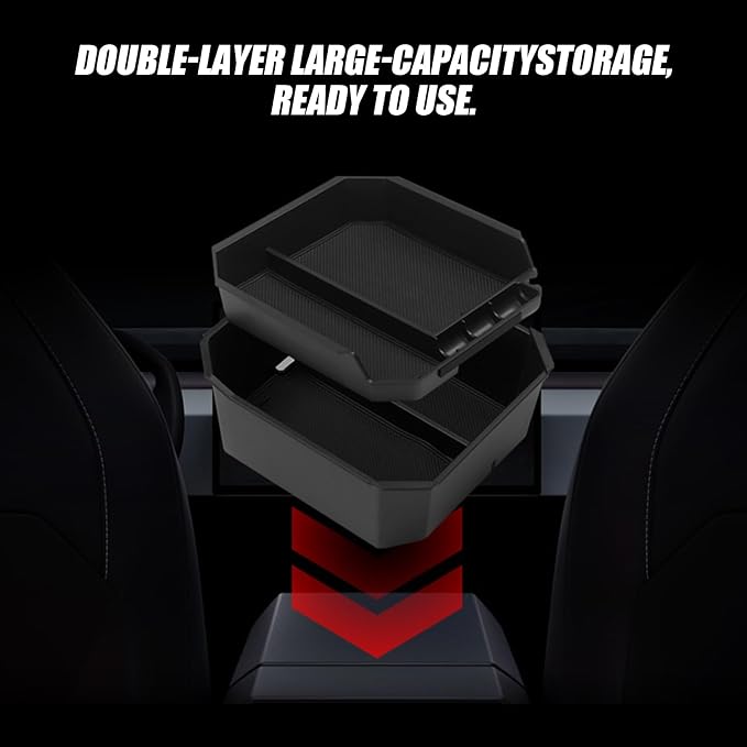 Tlyard Double Layer Center Console Organizer for Tesla Cybertruck 2024 2025 2026, 2pcs ABS Console Tray Insert storage box for Cybertruck Accessories