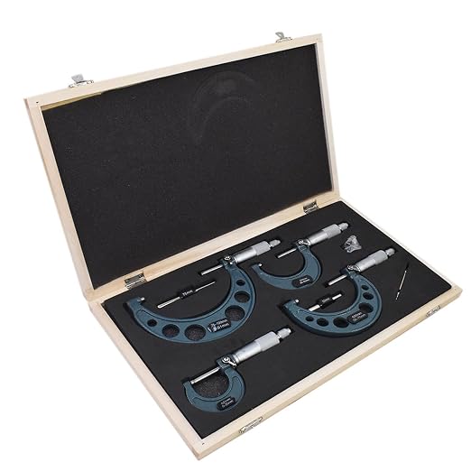 4-Pack Outside Micrometer Set 0-4In Precision Machinist Tools W/Carbide Tips and Ratchet Stop