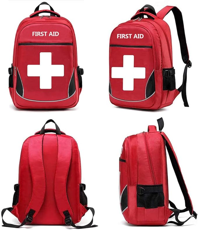 First Aid Bag Empty Red Emergency Medical Bag First Responder Trauma Backpacks Multi-Pocket Traveling Field Trips Camping Essentials (Red, 1 Piece)