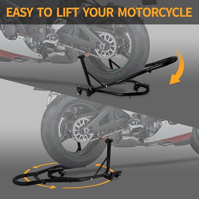 Universal Motorcycle Stand Paddock Rear Lift Combo Bike Wheel Fork Stands Motorcycles Swingarm Spool Adjustable Dismantable 360° Compatible Most for Yamaha Honda Kawasaki Suzuki Black