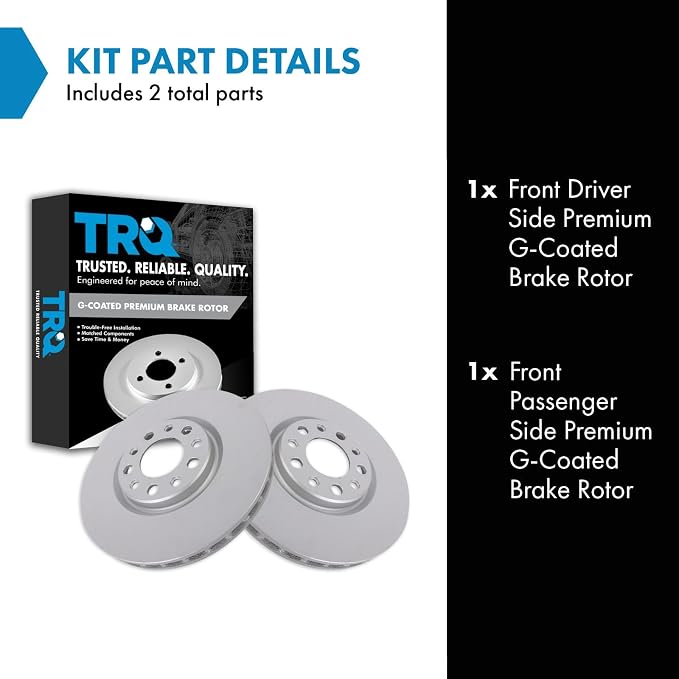 TRQ Front Brake Rotor Set Coated Compatible with 15-17 Chrysler 200 13 Dodge Dart 17 Jeep Compass with 305mm Diameter Front Rotors Models