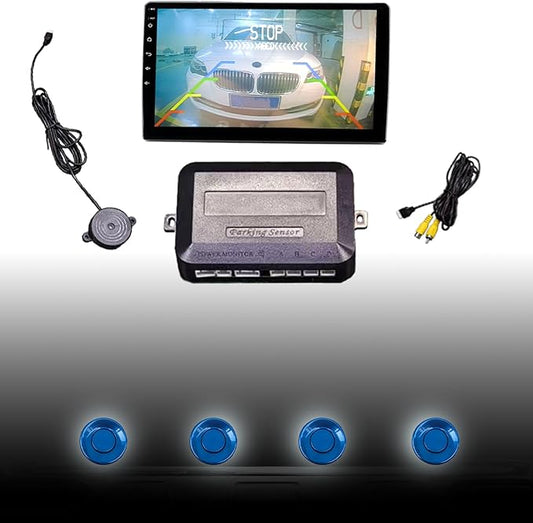 LCD Parking Sensor Kit - Displays Data on Original Screen, Easy Rear Installation, Compatible with All Camera Formats (AHD, CVBS), 18 Probe Colors to Match Any Vehicle（Blue）