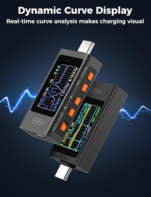 UT01C USB Tester, 3.3-40V 0-12A USB C Cable Tester, Voltage Current Power Tester Multimeter, Fast Charging Protocol Detection Ripple Measurement, PD2.0/PD3.1, QC2.0/QC3.0/QC4.0 (Black)