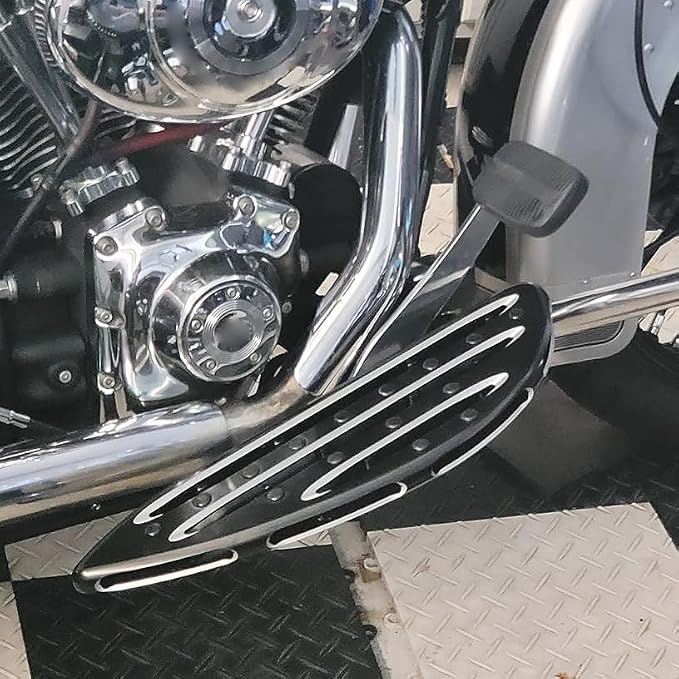 Motorcycle Floorboards Set Driver Front Footboards and Rear Passenger Foot Pegs Kit Hollow Striped Style Compatible with Harley Touring Road King Road Glide Electra Glide Street Glide (Black)