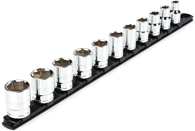 TEKTON 1/2 Inch Drive Shallow 6-Point Socket Set with Rail, 11-Piece (3/8-1 in.) | SHD92101