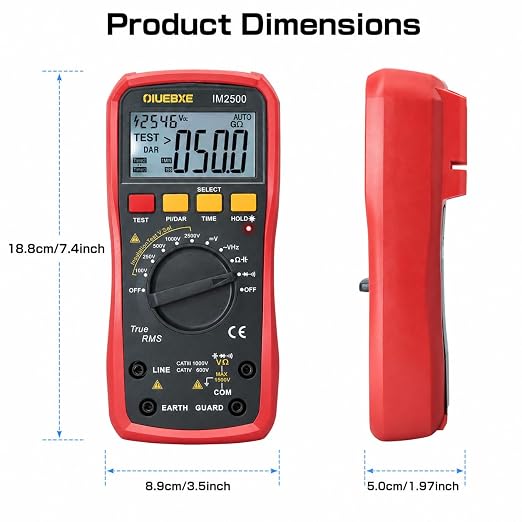 2500V Megohmmeter & True RMS Multimeter for HVAC, Motors, Compressors & Industrial Electrical Testing, Auto-Ranging Insulation Tester up to 50GΩ,IM2500