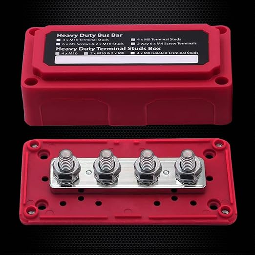 4 x M10 (3/8") Studs Power Distribution Block Bus Bar 12V, Ampper Waterproof HD 300A Marine BusBar Battery Distribution Block W/Cover for Auto Boat Solar (Red & Black)