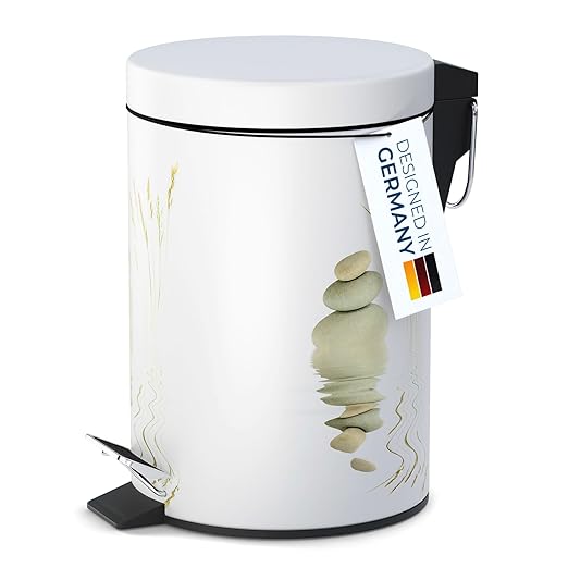 Sanilo Small Bathroom Trash Can with Lid [1.3 Gallon] - Lidded Tiny Trashcan for Garbage - Mini Metal Bin with Soft Closing Mechanism - Bath Room Accessoire Wastebin with Inner Bucket (Balance)