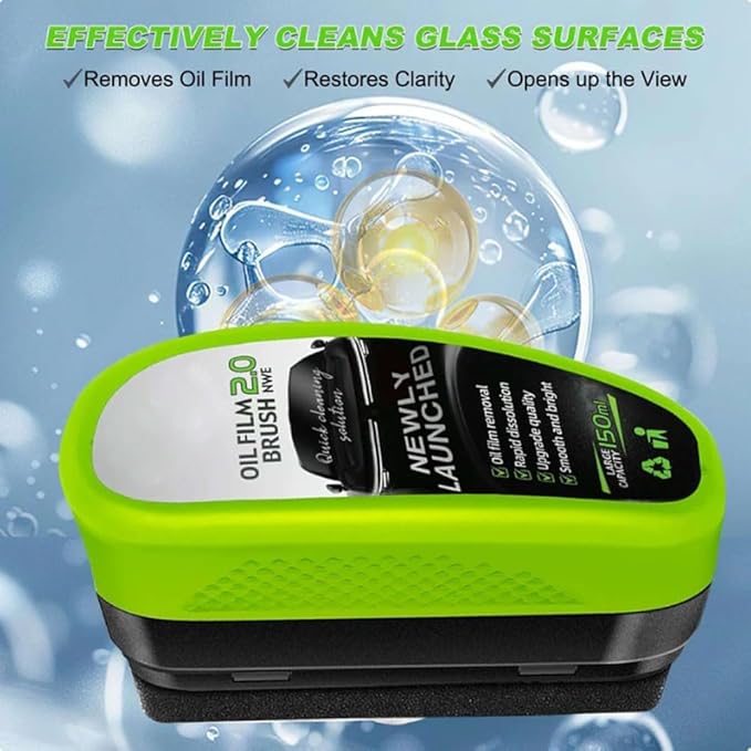 Clear Vision Glass Cleaner - 2 Set Clear Vision Windshield Cleaner, Automotive Oil Film Cleaning Brush for Car Windows, Upgrade 2.0 Reusable Oil-Free Car Glass Brushes