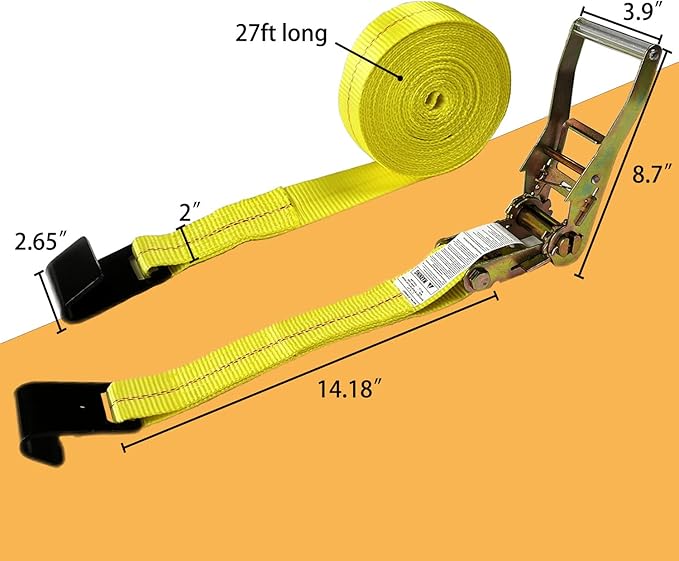 KJE Flat Hook Ratchet Straps,4 Pack Heavy Duty Tie Down Straps 2" x 27' Weather Resistant Cargo Strap 3,333 Pound Working Load Limit for Flatbed, Truck, Trailers Pickup