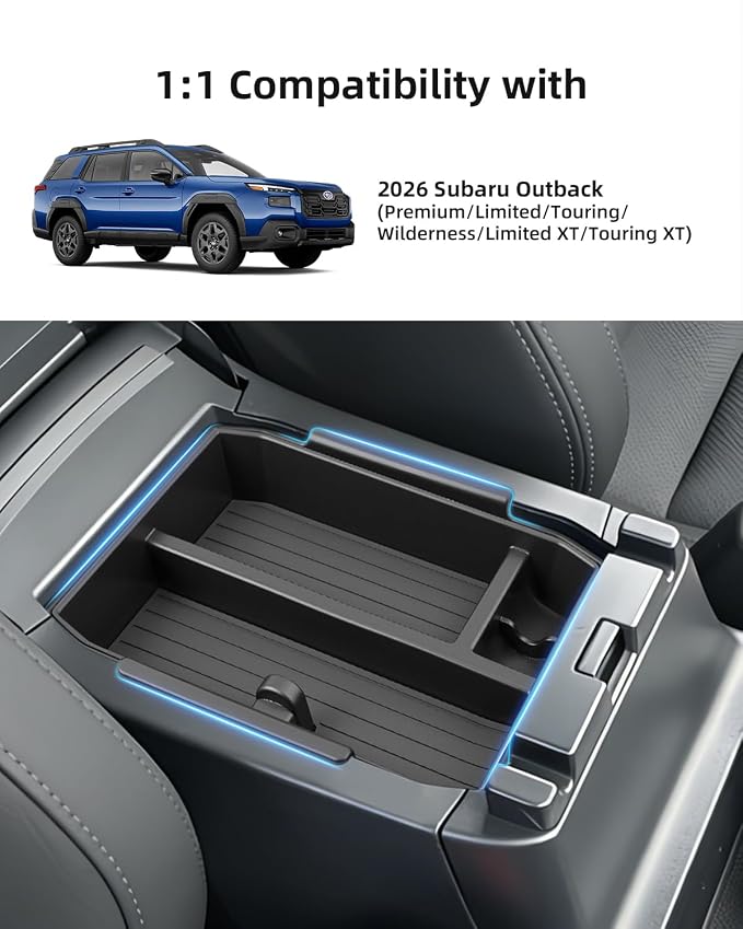 Double-Layer Center Console Organizer for 2026 Subaru Outback(Premium, Limited, Touring, Wilderness, Limited XT, Touring XT), Armrest Storage Box Insert Tray, Outback Interior Accessories