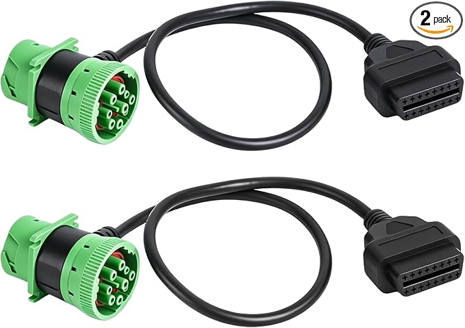 2pcs Green Type 2 J1939 Male and Female Pass-Through to OBD2 Cable for Freightliner Code Reader ELD Tracker (2)