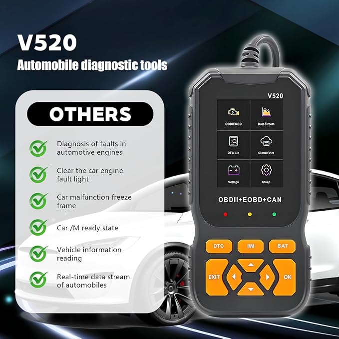 OBD2 Car Scanner Diagnostic Tool, V520 Vehicle OBDII Check Engine Code Reader with Erase Fault Code, Automotive Engine Fault Tester, Universal for SUV Automobile Truck