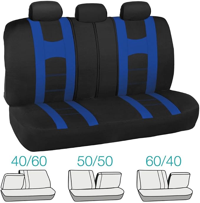 carXS Forza Series Blue Seat Covers Full Set Combo with Car Floor Mats – Front and Rear Bench Cover & Protector Set, Interior Covers for Auto Truck Van SUV
