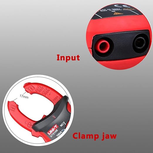 UNI-T UT210E Mini Digital Clamp Meter 100A AC DC Current Voltage True RMS Pliers Ammeter Resistance, Capacitance, Diode Tester Multimeter with Alligator Clip, Red&Black