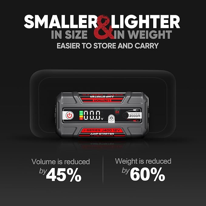 LOKITHOR J400 Jump Starter - 12V 2000A Lithium Battery Jump Pack, Portable Jump Box, Car Starter, Jumper Cables - for Up to 8.0L Gas & 6.0L Diesel Engines | ConnectMax Tech - Smart Digital Display
