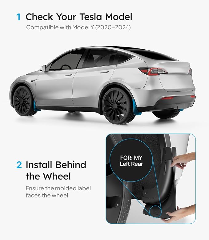 Wigoo 2026 Upgraded Tesla Model Y Accessories Mud Flaps [Stay Clean, Protect Paint] All Weather Splash Guards, for Tesla Model Y 2020~2024, Enhanced Thicker Version