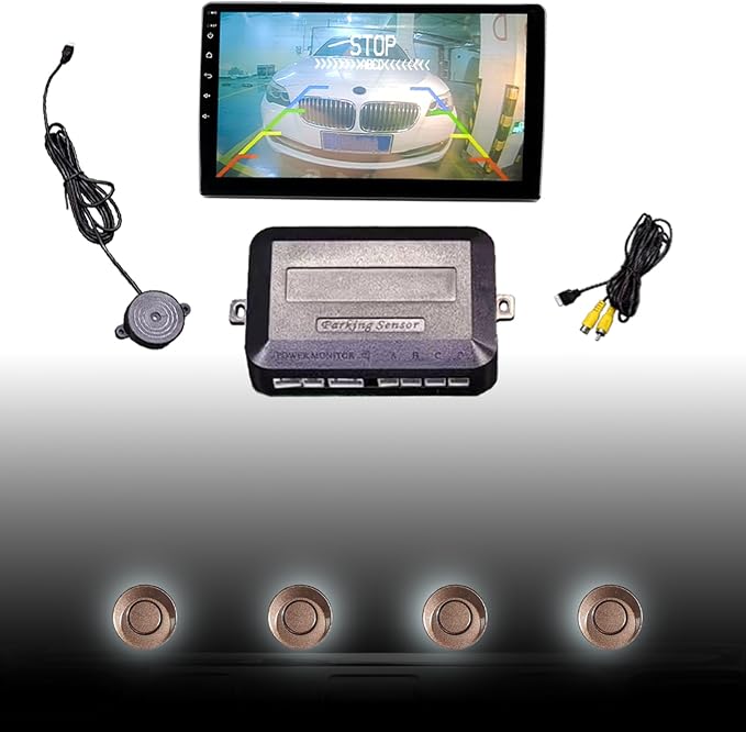 LCD Parking Sensor Kit - Displays Data on Original Screen, Easy Rear Installation, Compatible with All Camera Formats (AHD, CVBS), 18 Probe Colors to Match Any Vehicle（Brown）