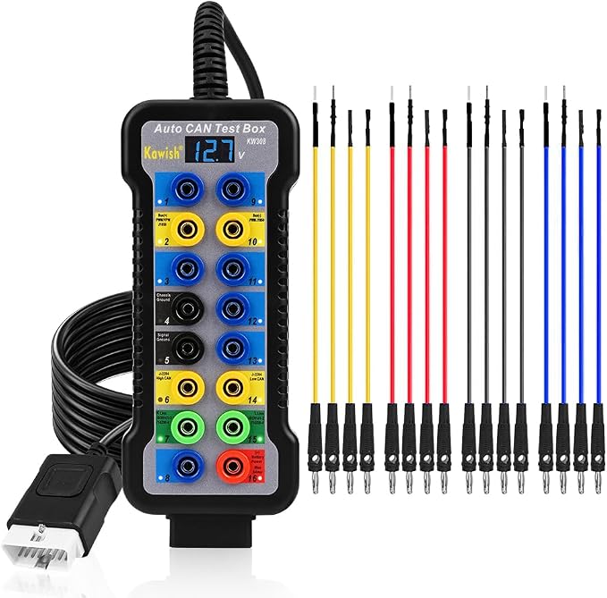OBD2 Breakout Box with LED Light Indicator, Professional 16-Pin OBDII Breakout Box, Portable Automotive Electrical Diagnostic Test Tool with16pcs 4mm Banana Jump Wire