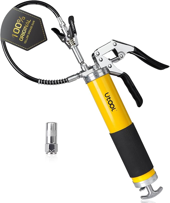 UTOOL Grease Gun, 8000 PSI Heavy Duty Pistol Grip Grease Gun Kit with 14 oz Capacity, 18 Inch Resin Flex Hose, 1 Patented Double Handle Coupler, 1 Basic Coupler