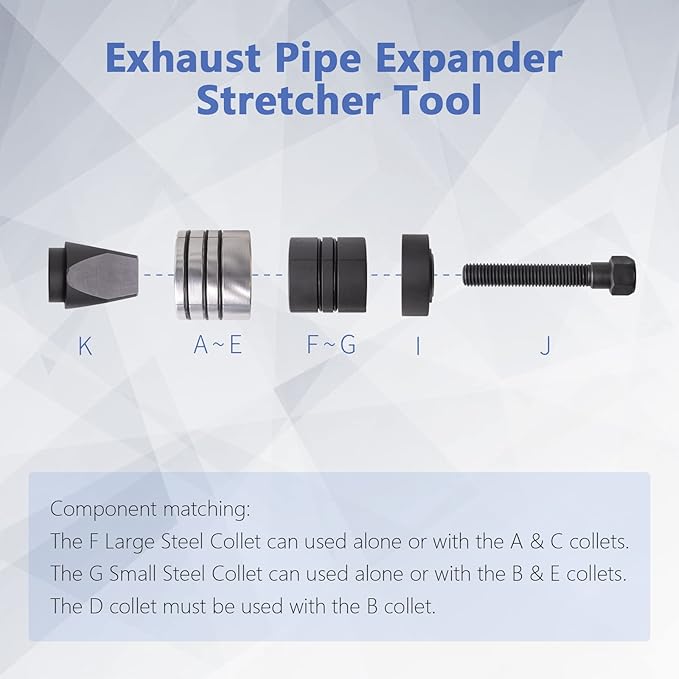Exhaust Pipe Expander Tool Kit, 1-5/8" to 4-1/4" Tail Pipe Stretcher, 8-Piece Automotive Exhaust System Repair Tool with Storage Case