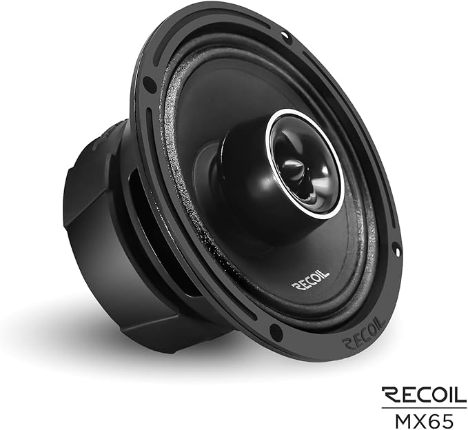 RECOIL MX65 6.5-Inch 2-Way Pro Audio Midrange Coaxial Speakers with Built-in Bullet Tweeters 560 Watts Max Pair 4-Ohm Water Resistant, Grills Included