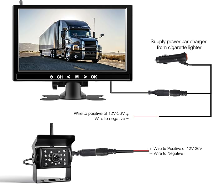 9 Inch Wireless Backup Camera System, Support up to 4 Cameras, 1080P HD 150° Wide Angle, IP68 Waterproof, 4 Split View, BSD Blind Spot Detection, 12-36V Wide Voltage for Truck RV Trailer Van