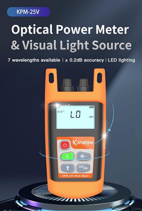 FTTH Fiber Optic Power Meter 7 Wavelengths KPM-25V OPM -70~+10dBm & LED Light & Independent VFL Function Test Distance 5-8km5-8km Accuracy: +0.2dB