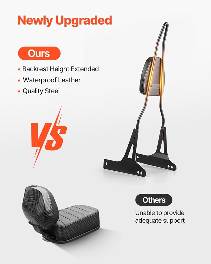 VEVOR Motorcycle Backrest Sissy Bar, Compatible With Harley-Davidson Dyna Street Glide Road Glide Road King, 29 inch Height Detachable Passenger Backrest, For Motorcycles, Black
