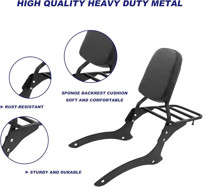 Motorcycle Sissy Bar & Passenger Sissy Bar Backrest with Luggage Carrier Rack for Yamaha VStar Dragstar 1100 XVS1100 DS1100 (Black)