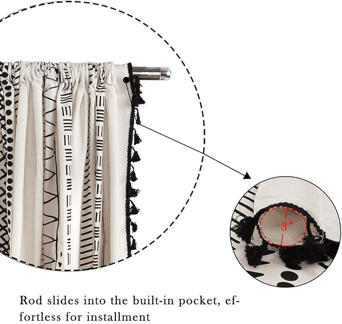 ColorBird Boho Curtains 2 Panels Modern Farmhouse Decor Black and White Striped Geometric Aztec Western Window Treatment Cream Curtain & Drapes for Living Bedroom Dining Room 63 Inch Length
