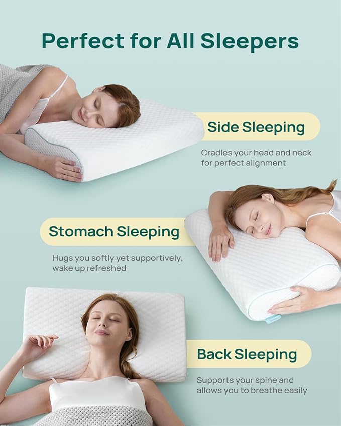 Releep Cervical Neck Pillow, Side Sleeper Pillow for Neck Pain Relief, Adjustable Contour Pillow for Sleeping, Ergonomic Memory Foam Pillow, Orthopedic Cooling Pillow Back Stomach Sleeping, Queen Size
