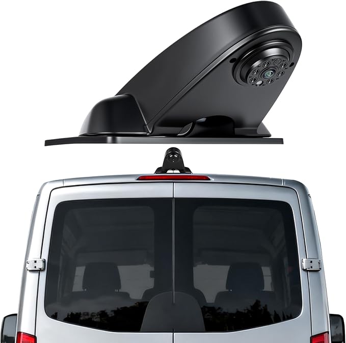 Camecho Top Rear Dual Backup Camera Rear View Compatible for Mercedes Benz Sprinter 2010-2019 Van Truck AHD IR Night Vision Waterproof Roof Mount Reversing Brake Light Parking Assist Replaces
