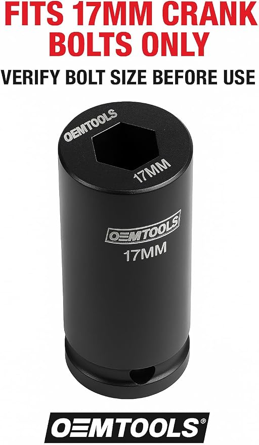 OEMTOOLS 25275 17mm Crank Bolt Socket, Heavy Duty Harmonic Balancer Socket For Stubborn Bolts, 17mm Impact Socket 1/2 Drive Crank Bolt Removal Tool