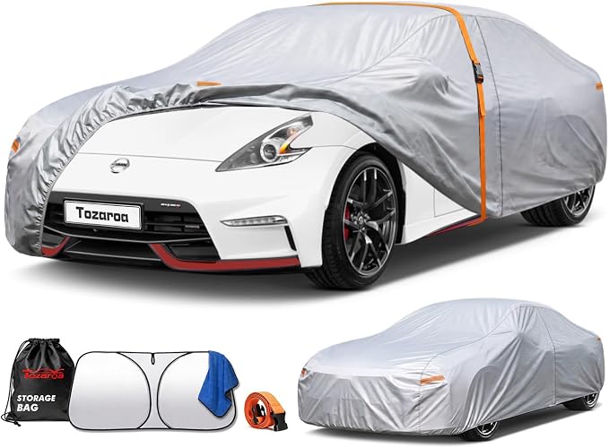Car Cover Waterproof All-Weather,Heavy-Duty Outdoor Full Exterior Automobiles Sedan/Coupe (Length 166-178 inch) with Windshield Sun Shade Universal Fit Porsche 718, Versa, BRZ, Supra etc