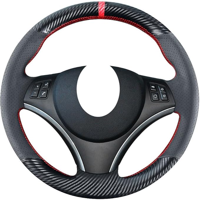 DIY Carbon Fiber Steering Wheel Covers for BMW 1 Series E81 E82 E87 E88 2008-2012/3 Series E90 E91 E92 E93 2006-2011 / E84 X1 SUV 2013-2015 15 inches Leather Interior Accessories