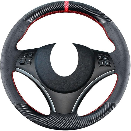 DIY Carbon Fiber Steering Wheel Covers for BMW 1 Series E81 E82 E87 E88 2008-2012/3 Series E90 E91 E92 E93 2006-2011 / E84 X1 SUV 2013-2015 15 inches Leather Interior Accessories