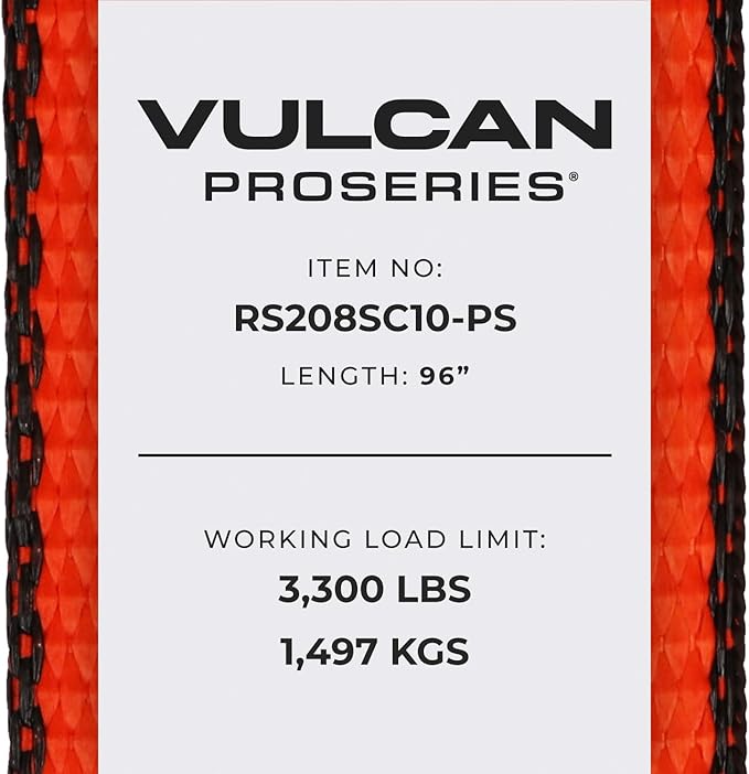 VULCAN Car Tie Down with Chain Tail Ratchet - Snap Hook - 96 Inch - PROSeries - 3,300 Pound Safe Working Load