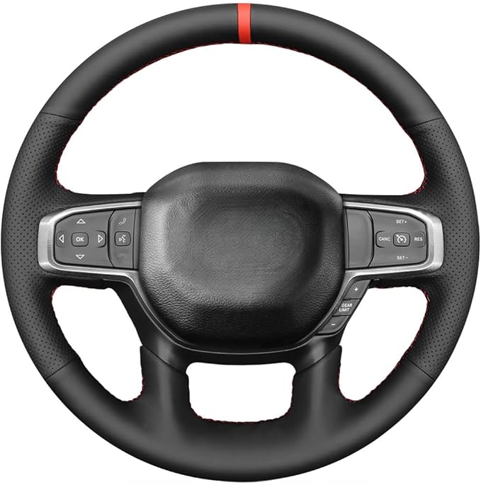 MEWANT Hand-Stitched Steering Wheel Cover Wrap for Dodge Ram 1500 2019-2023 Steering Wheel Accessories for Dodge Ram(Backsides Without Buttons)