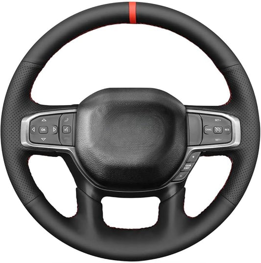 MEWANT Hand-Stitched Steering Wheel Cover Wrap for Dodge Ram 1500 2019-2023 Steering Wheel Accessories for Dodge Ram(Backsides Without Buttons)