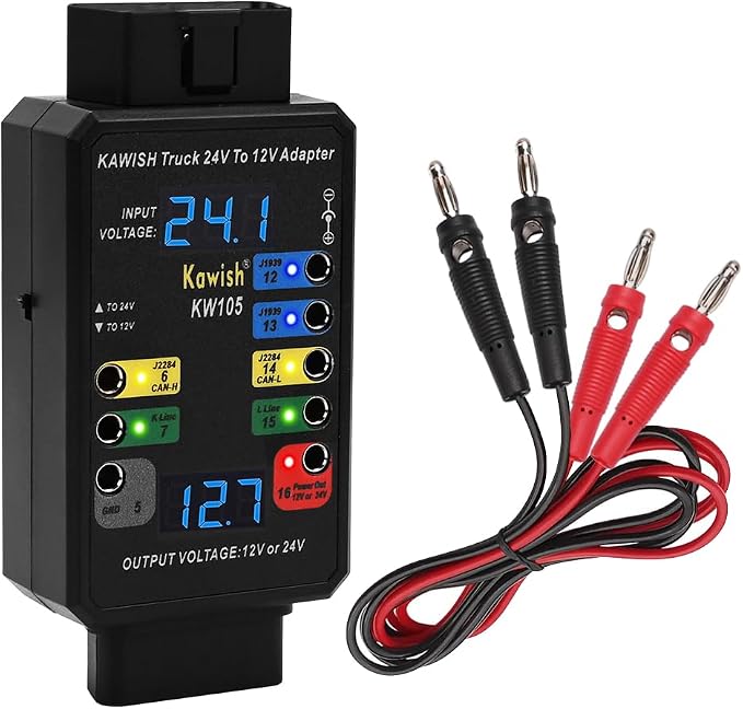 OBD2 Breakout Box, Auto OBDII Protocol Detector 16-Pin CAN Bus Test Breakout Box, 24V to 12V Heavy Duty Truck Adapter for Car ECU Tool Maintenance/Diagnosis/Programming/Coding (Breakout Box+Wire)