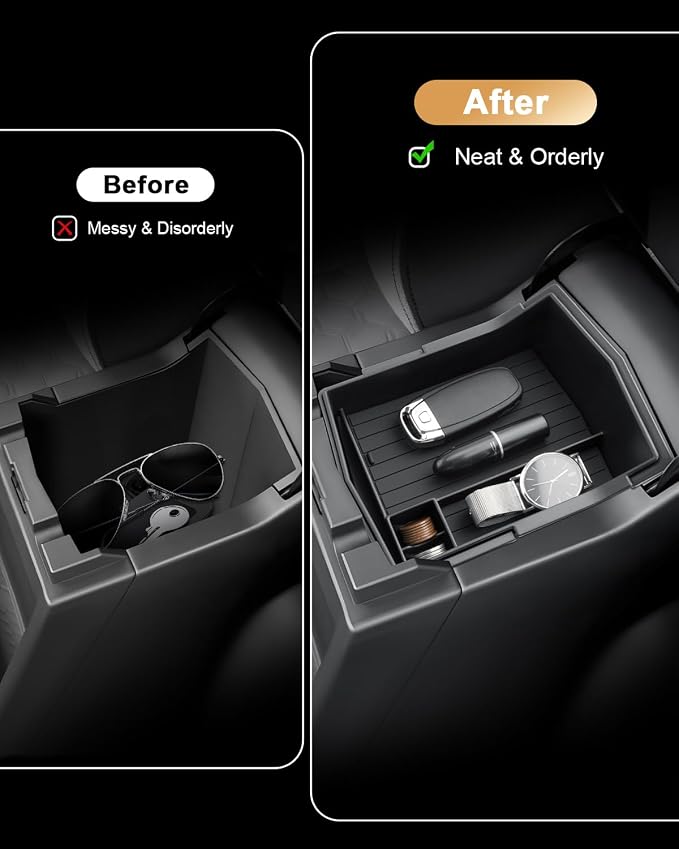2025 Forester Center Console Organizer - 4 Pcs Set Double-Layer Center Console Organizer+Hidden Organizer Box+Silicone Cup Holder+Charging Mat For 2025 Subaru Forester/Hybrid Accessories(4 Packs)
