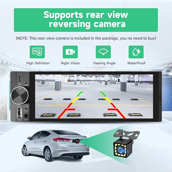 6.36 inch Single Din Car Stereo with CarPlay&Android Auto HD IPS Touchscreen Radio with Bluetooth 5.0, 720P BackupCamera with 6M Cable, Support USB Type-C Charging/USB/Microphone/FM/EQ/GPS/SWC